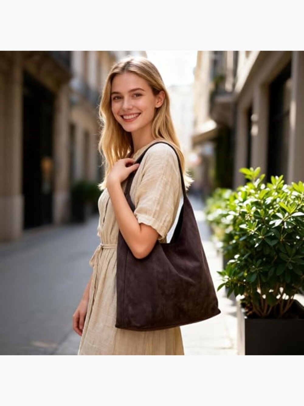 Faux Suede Hobo Bag Large Slouchy Shoulder Tote Handbag Work Travel - Picture 2 of 7